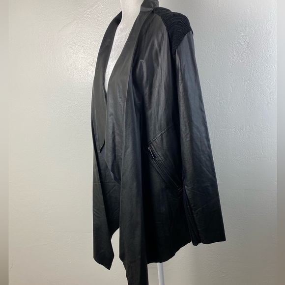 Melissa McCarthy Seven 7 Black Faux Leather Ribbed Knit Cardigan Sweater Small - Picture 9 of 16